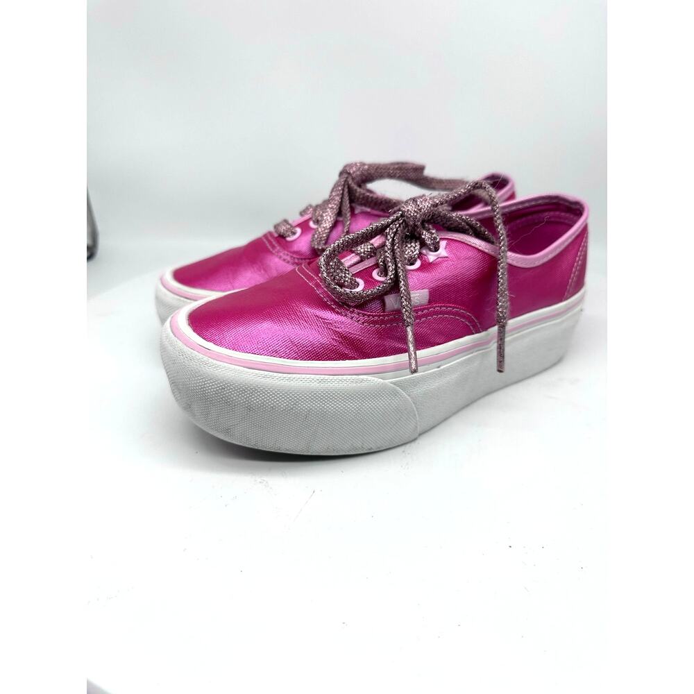 Vans X Barbie Stackform Shiny Hot Pink Platform Sparkle Laces Sneakers Size 5